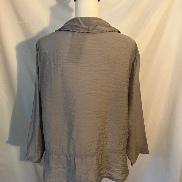 CUT LOOSE Grey Sheer Ruffle Hem Open Front Blazer - Picture 3 of 5